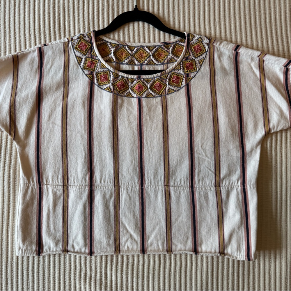 Madewell Embroidered Striped Women's Top - White and Multicolor